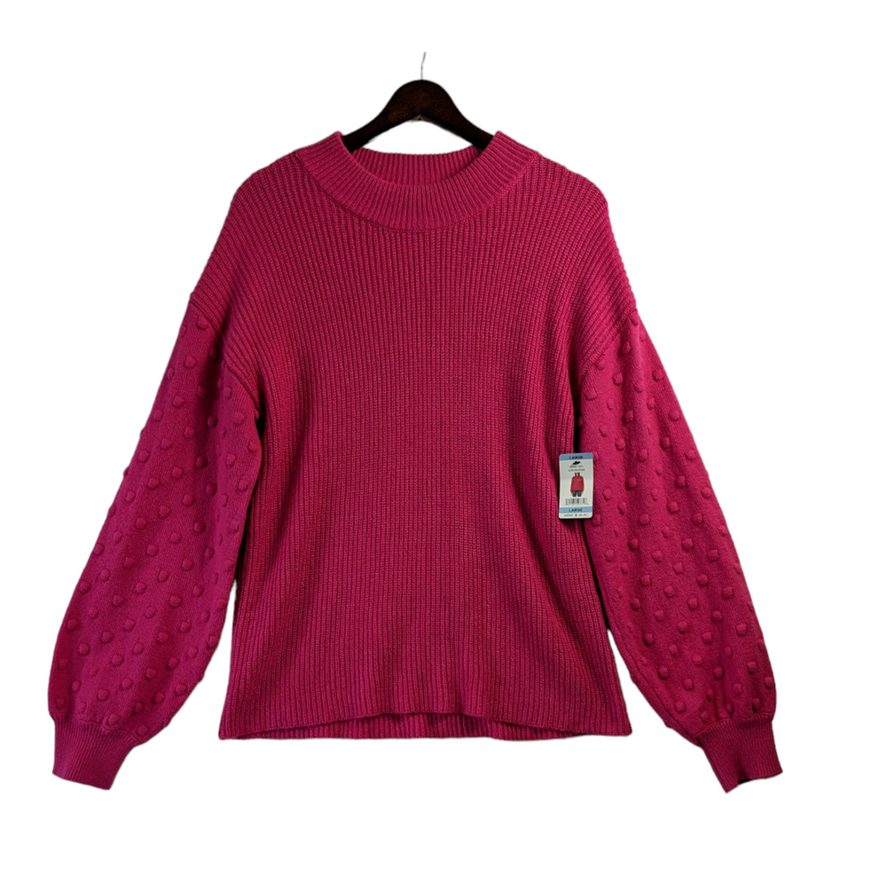 Vince Camuto Pink Bubble-Sleeve Crewneck Sweater